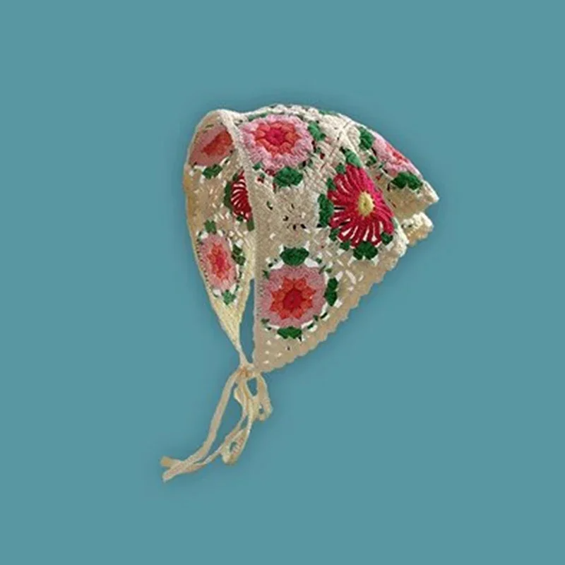 Crochet Flowers Triangle Scarf (12 Colours)