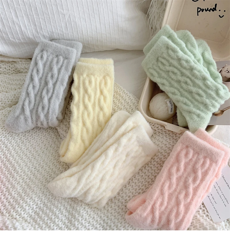 Fluffy Cable Knit Ankle Socks (10 Colours)