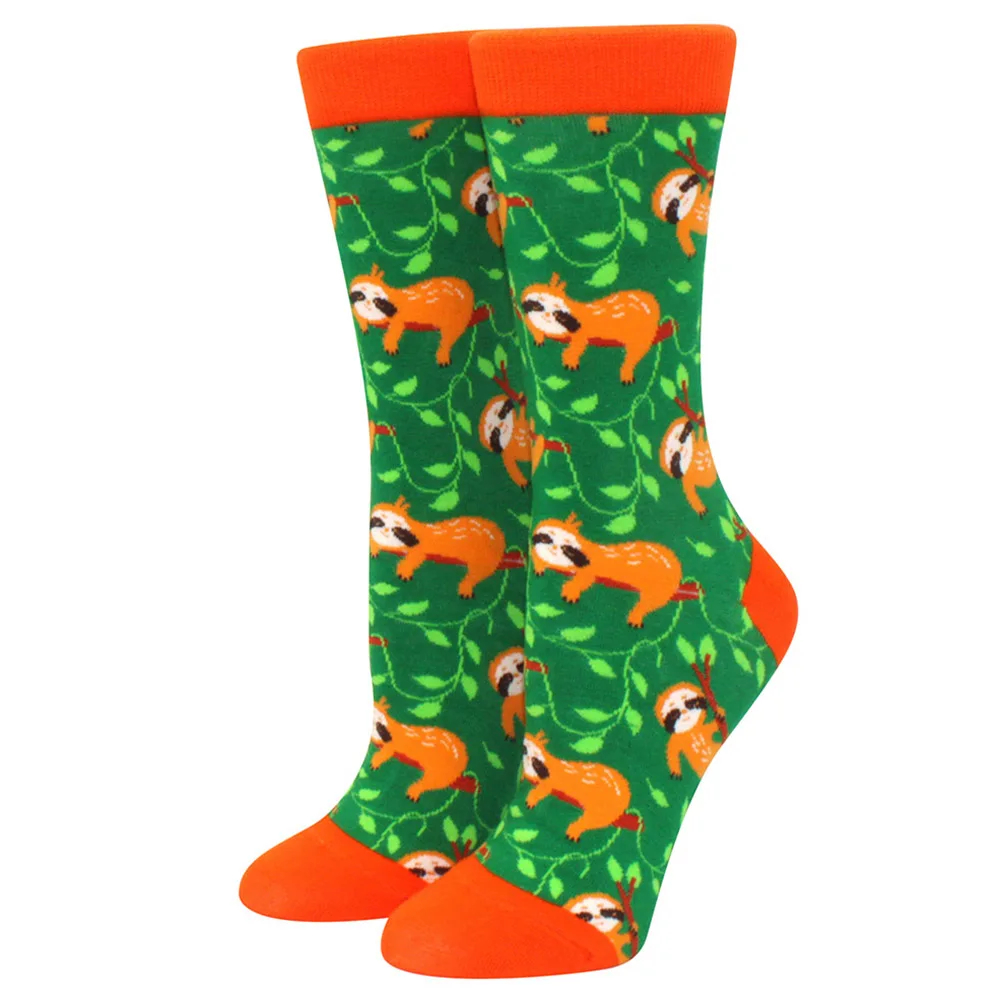 Socks with sloth pattern on a green background