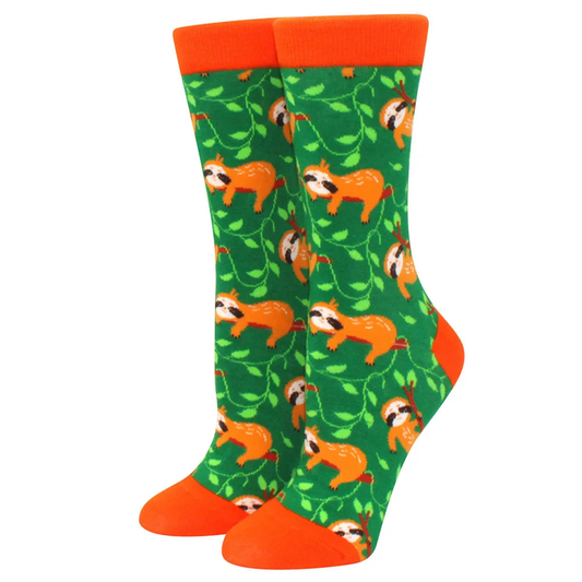Socks with sloth pattern on a green background