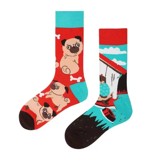 Pug Puppy Mismatched Crew Socks