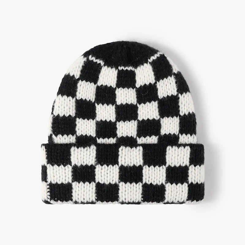 Checkerboard Knit Foldover Beanie Hat (9 Colours)