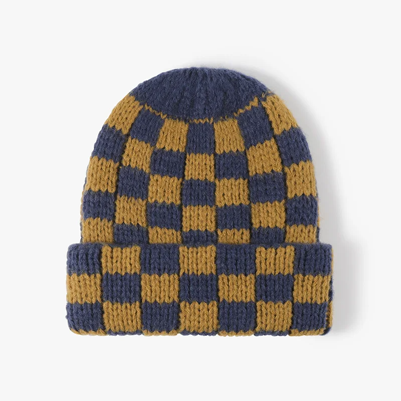 Checkerboard Knit Foldover Beanie Hat (9 Colours)