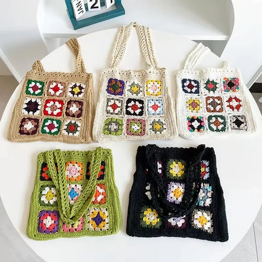 Crochet Floral Granny Square Tote (5 Colours)