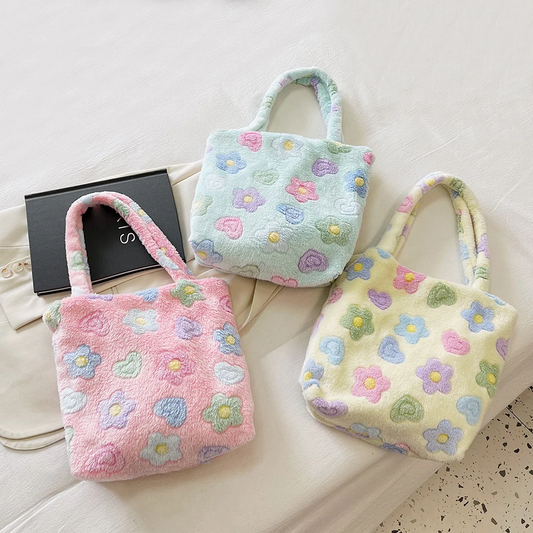 Fluffy y2k Flowers and Hearts Shoulder Bag (3 Designs)