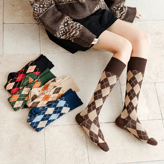 Argyle Knee Socks (5 Colours)