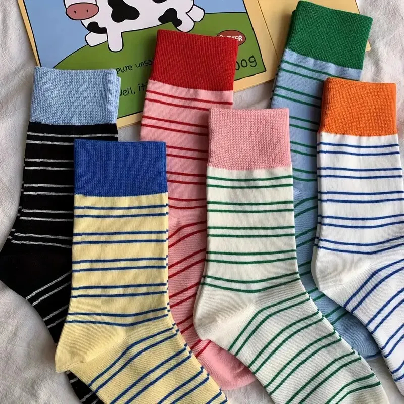 Retro Contrast Stripe Crew Socks