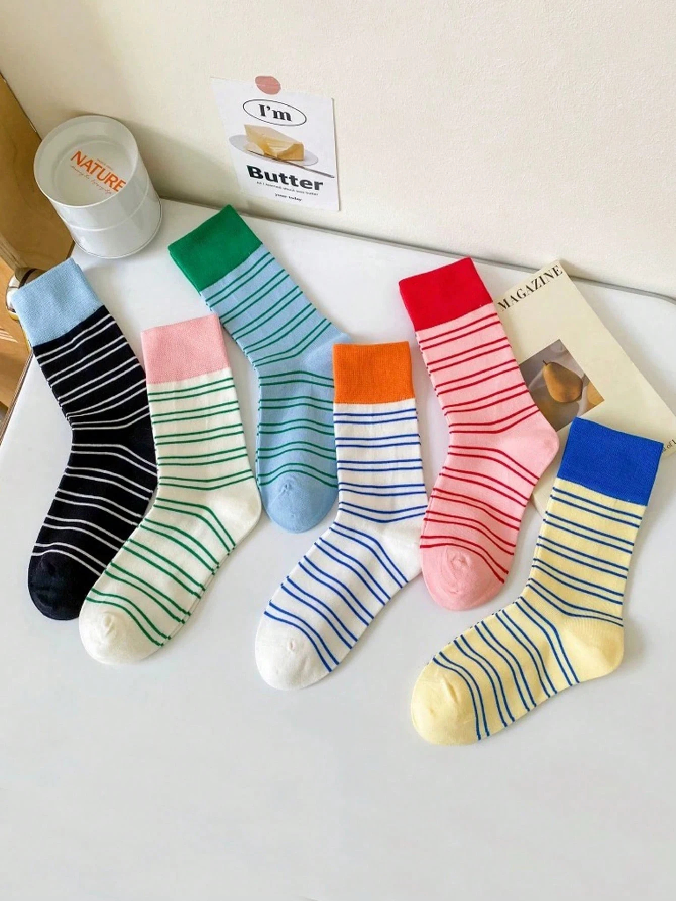 Retro Contrast Stripe Crew Socks