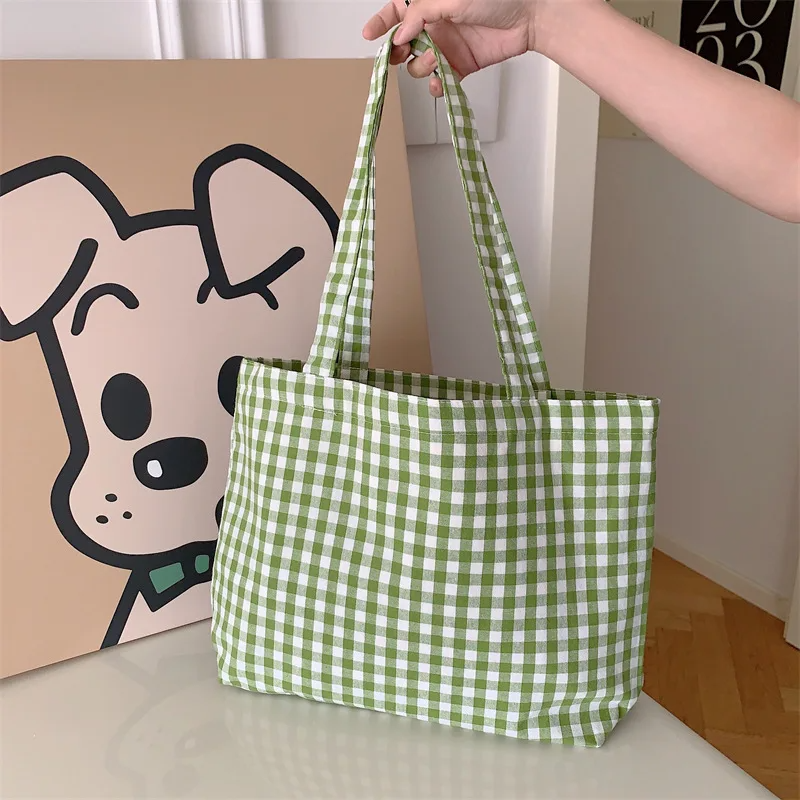 Gingham Check Tote Bag (6 Colours) Green