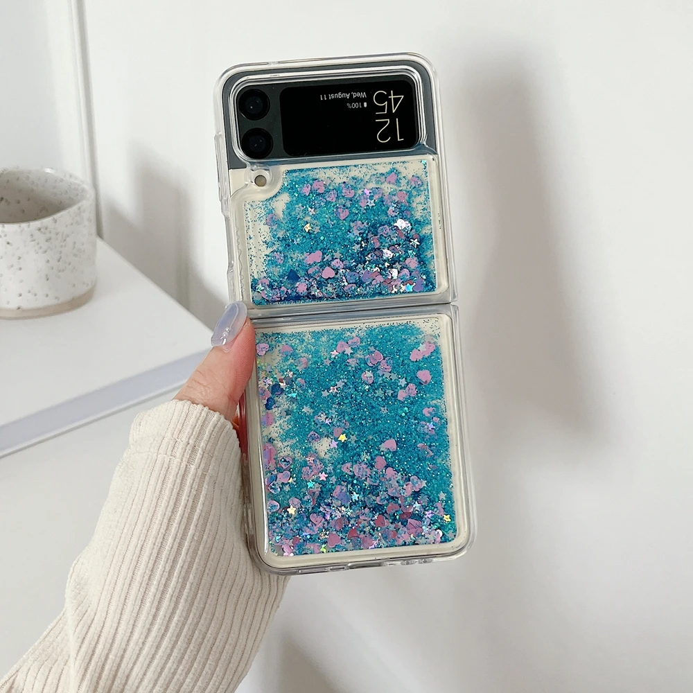Liquid Quicksand Heart Glitter Galaxy Z Flip Phone Case (9 Colours)