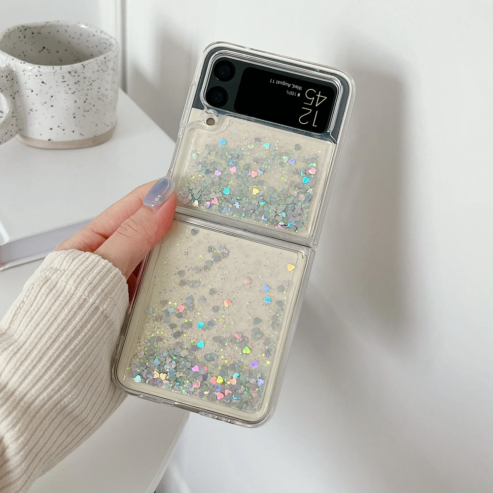 Liquid Quicksand Heart Glitter Galaxy Z Flip Phone Case (9 Colours)