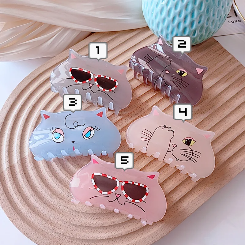 Cat Face Glossy Acrylic Hair Claw Clip (5 Designs)