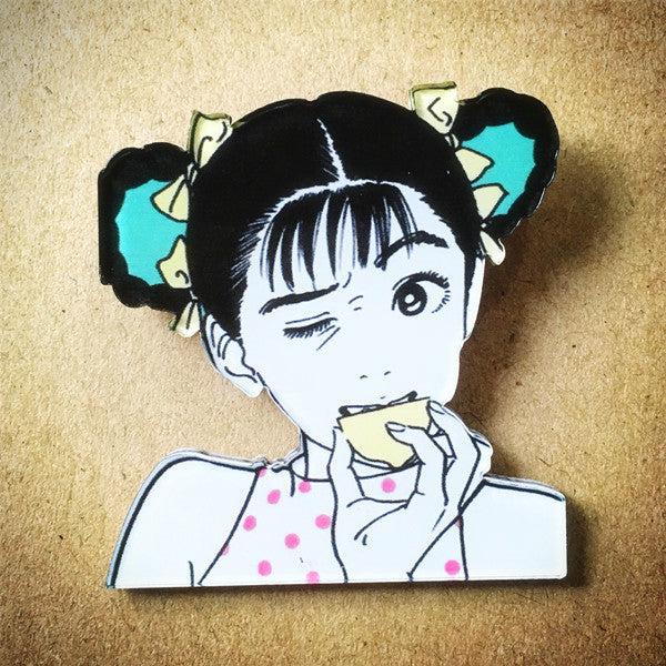 Hisashi Eguchi Vintage Manga Brooch - Lemon Girl - Ice Cream Cake