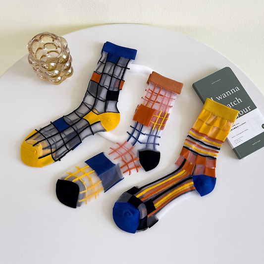 Transparent Mondrian Pattern Crew Socks (3 Designs)