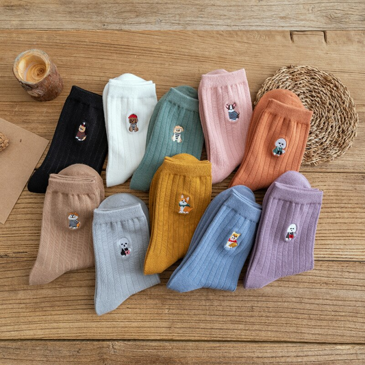 Dog Embroidery Crew Socks (10 Designs)