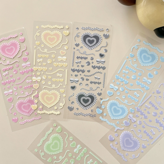 Hearts and Pearls Deco Stickers (6 Colours)