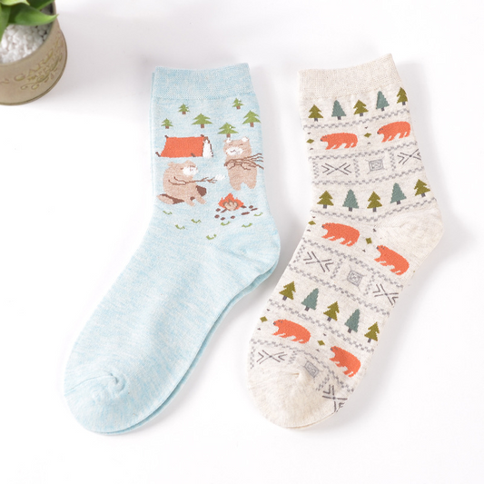 Camping Bears Crew Sock Set (set of 2 pairs)
