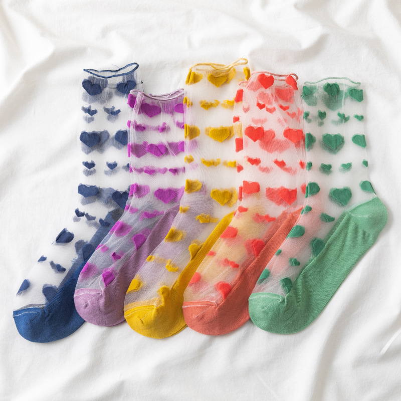 Transparent Heart Pattern Ankle Socks (5 Colours) - Ice Cream Cake