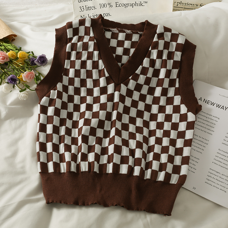 Checkerboard Pattern Knit Sweater Vest (4 colours)