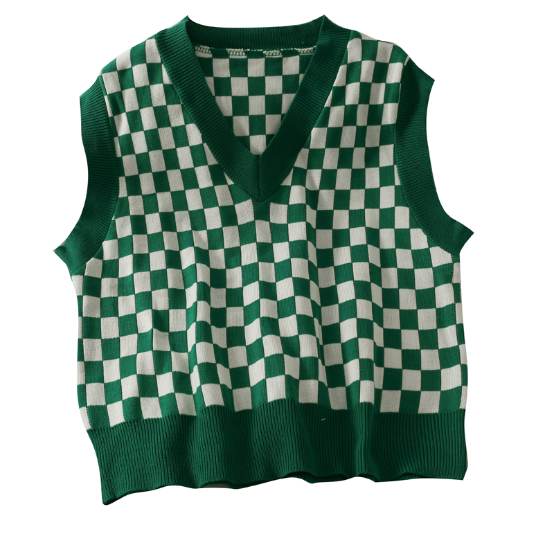 Checkerboard Pattern Knit Sweater Vest 4 colours Ice Cream Cake