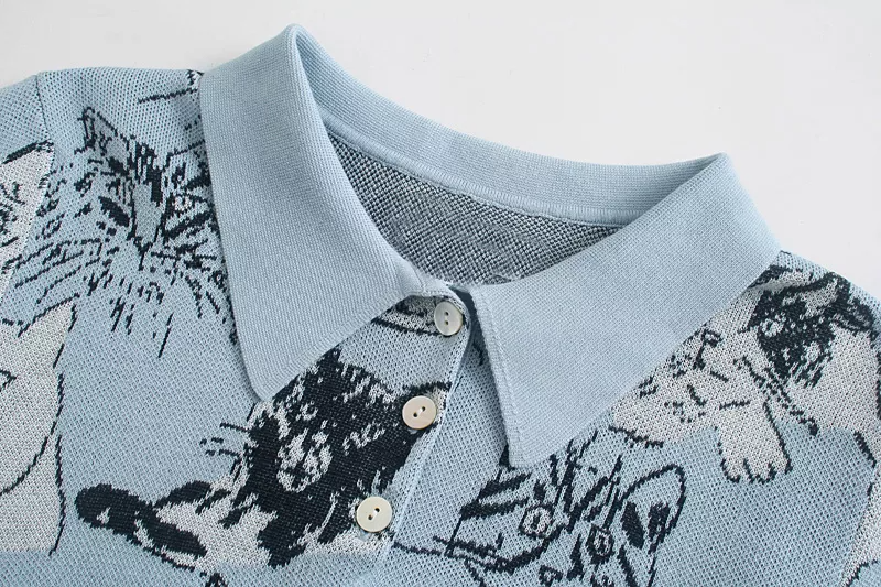 Cat Party Knit Polo Shirt