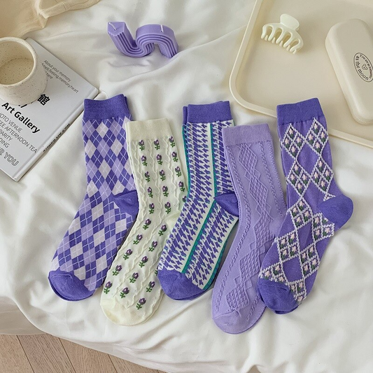 Purple Pattern Party Crew Socks (5 Designs)