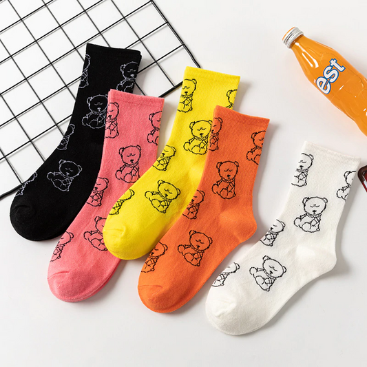 Neon Teddy Bear Crew Socks (5 Colours)
