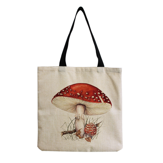 Vintage Mushroom Print Tote Bag
