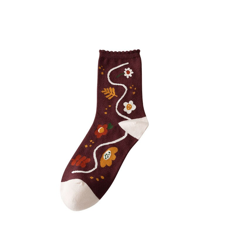 Chocolate Brown Cottagecore Ankle Socks (5 Designs)