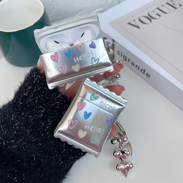 Silver Heart Candy Packet AirPods Case Cover