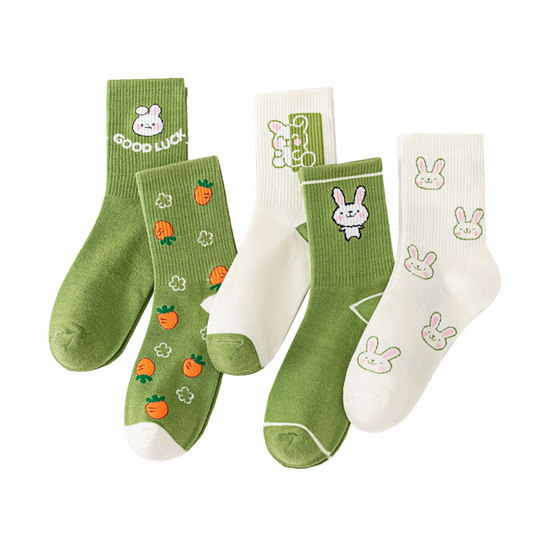 Green Bunny Pattern Crew Socks (5 Designs)