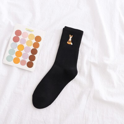 Fox Embroidery Ankle Socks (5 Colours)