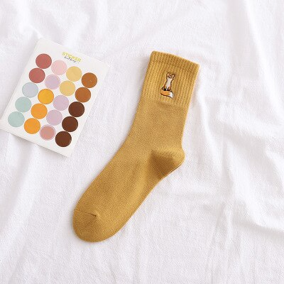 Fox Embroidery Ankle Socks (5 Colours)
