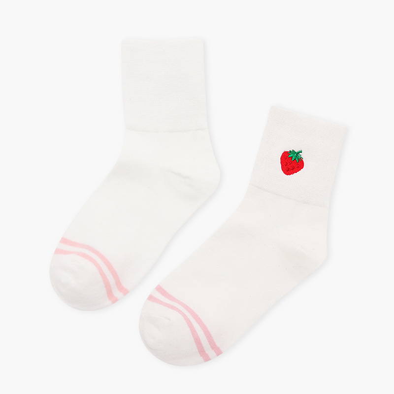 Striped Fruit Embroidery Ankle Socks - Ice Cream Cake