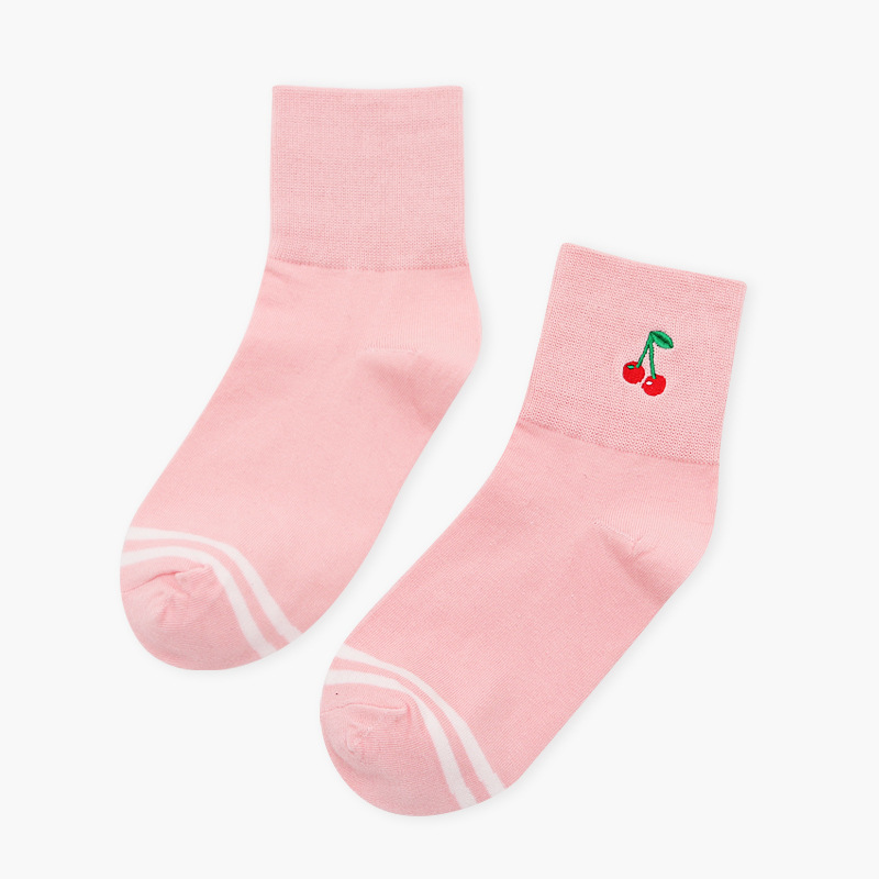 Striped Fruit Embroidery Ankle Socks - Ice Cream Cake