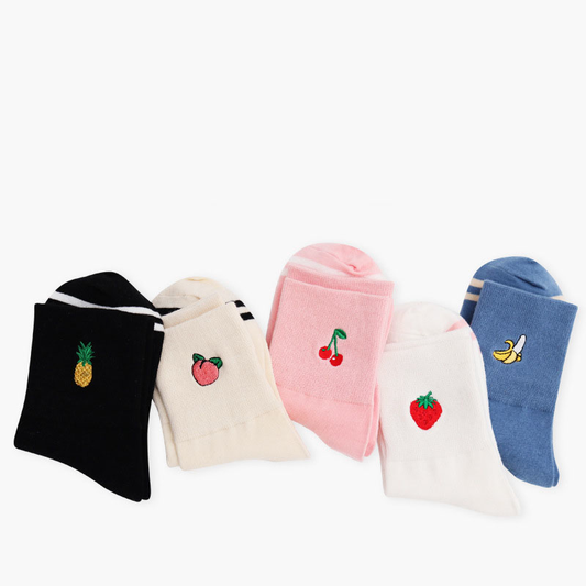 Striped Fruit Embroidery Ankle Socks - Ice Cream Cake
