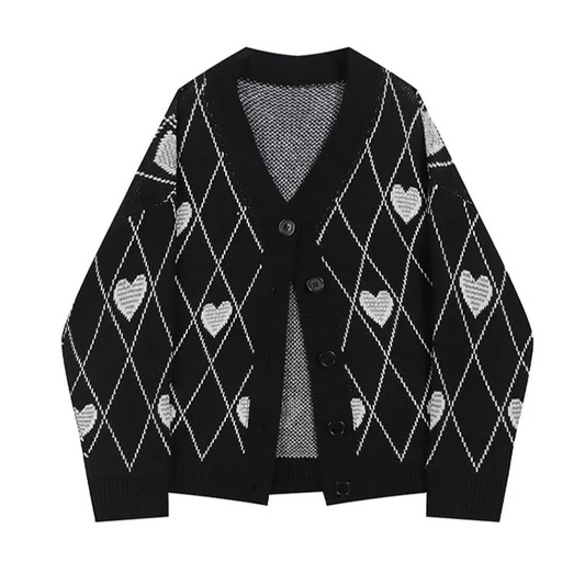 Heart Pattern Argyle Cardigan
