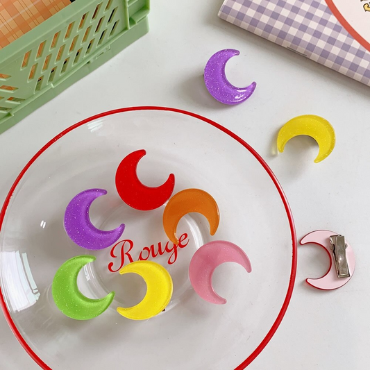 Crescent Moon Glitter Hair Clip (6 Colours)
