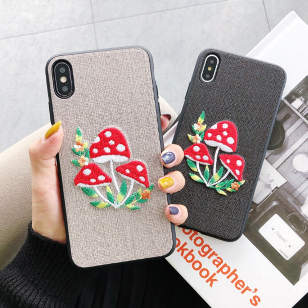 Embroidered Mushrooms iPhone Case (2 Colours)