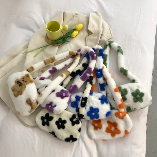 Plush Y2K Flower Print Zipper Purse (6 Colours)