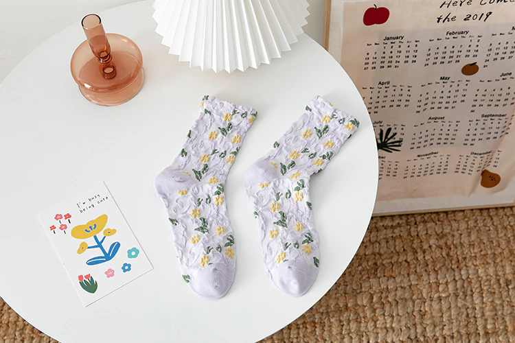 Florals Texture Ankle Socks (5 Colours)