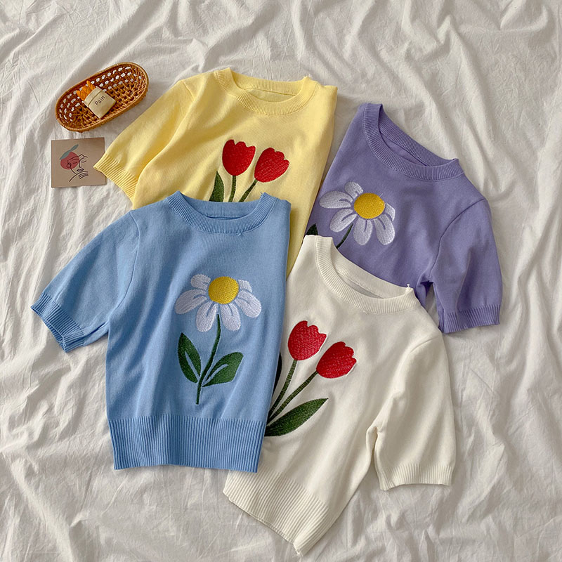Knitted Flower Tee (4 Designs)