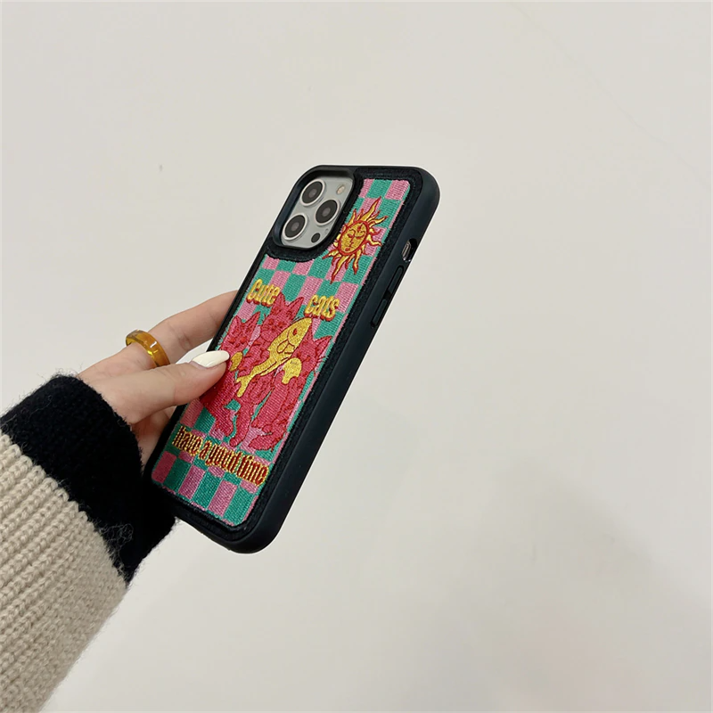 Embroidered Cute Cats Have a Good Time iPhone Case