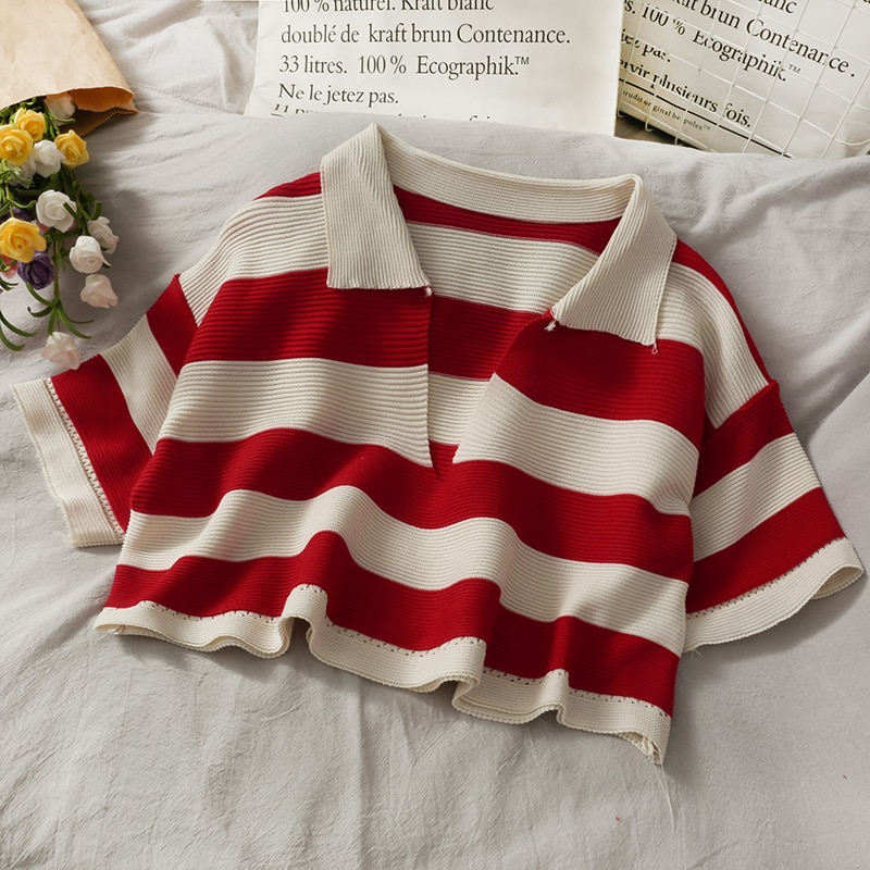 Cropped Stripe Polo Shirt (8 Colours)