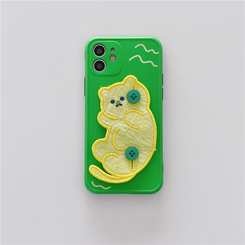 Embroidered Button Kitten iPhone Case (2 Designs)