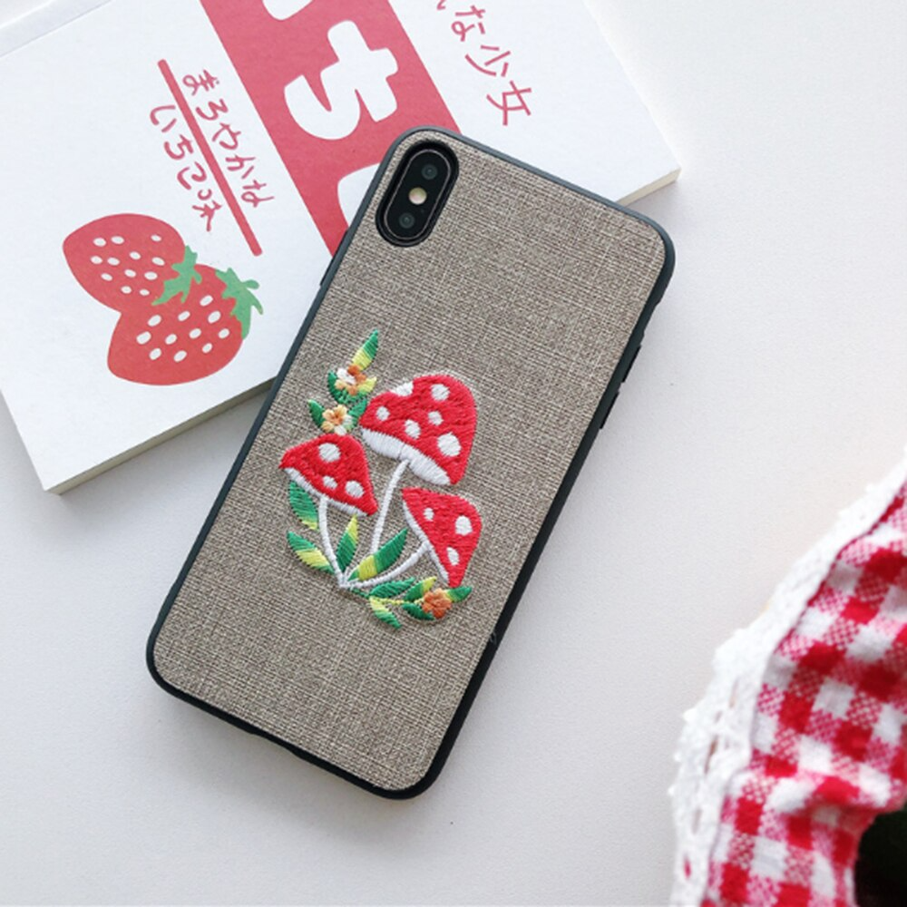 Embroidered Mushrooms iPhone Case (2 Colours)