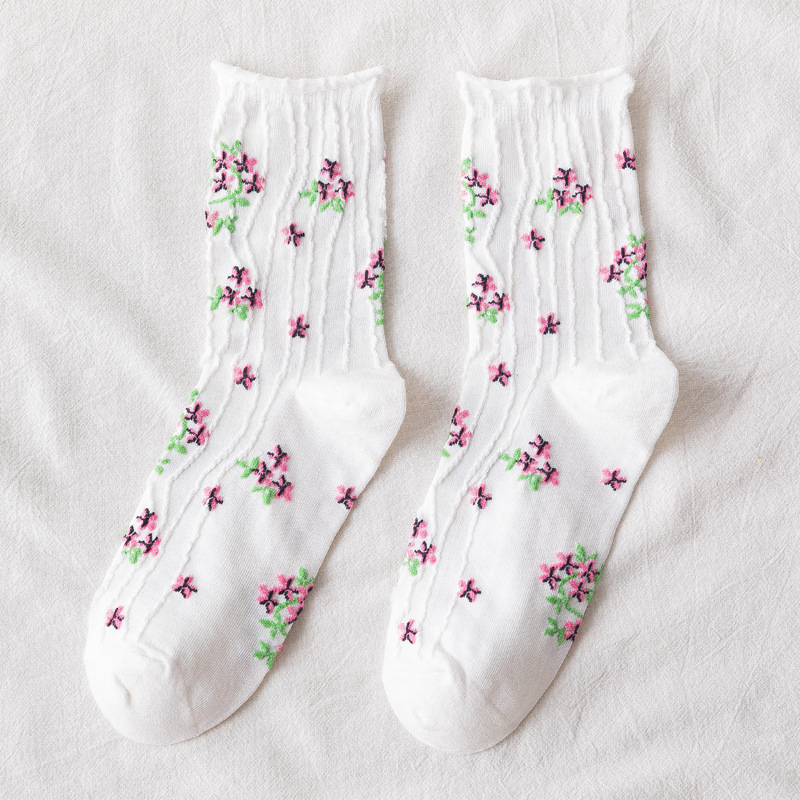 Textured Floral Vine Ankle Socks (5 Colours)