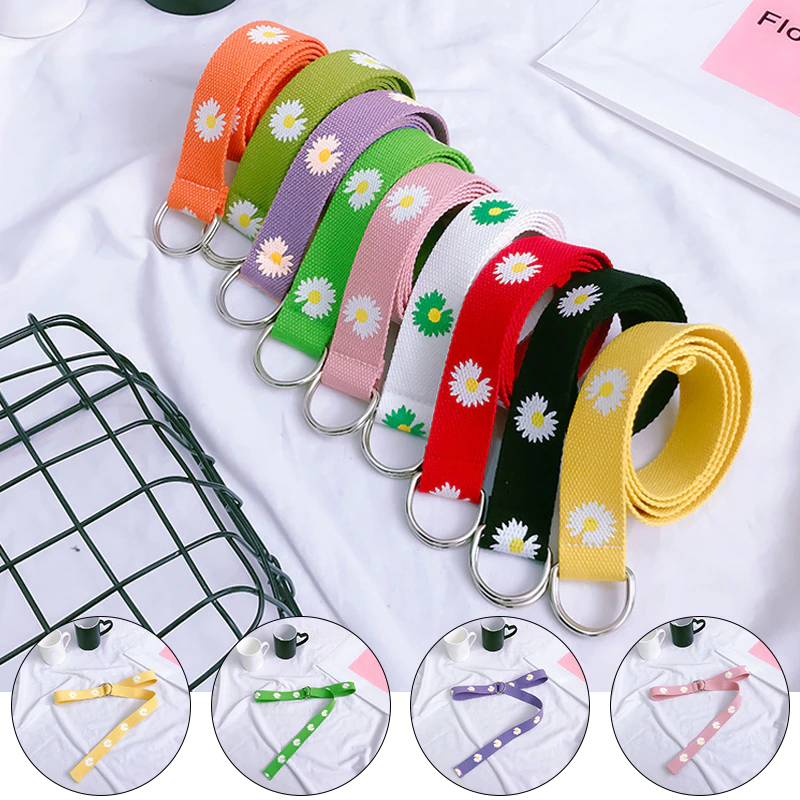Y2K Daisy Print Woven Ring Belt (9 Colours)