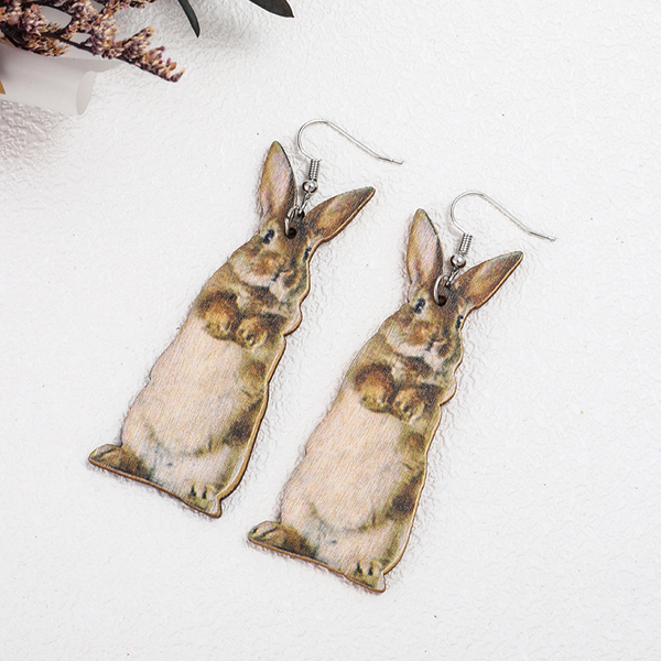 Wooden Bunny Earrings