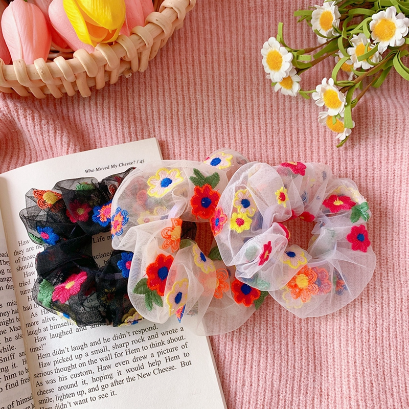 Sheer Embroidered Daisy Scrunchie (3 Colours)